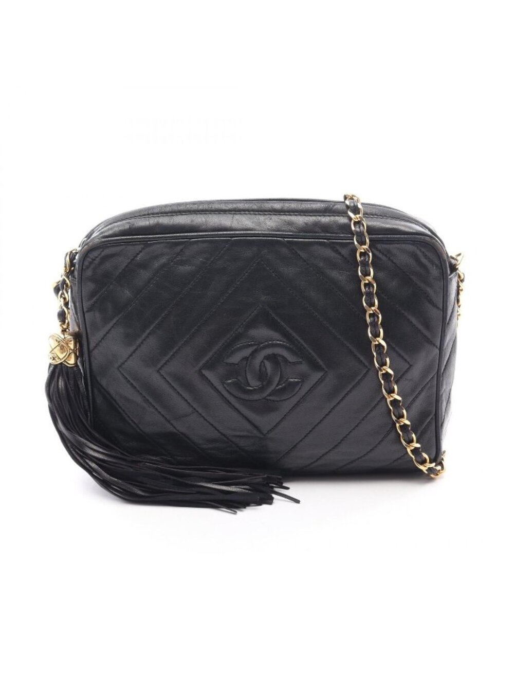 Chanel Shoulder Bag CC Logo Diamond Stitch Black Lambskin CC Chain